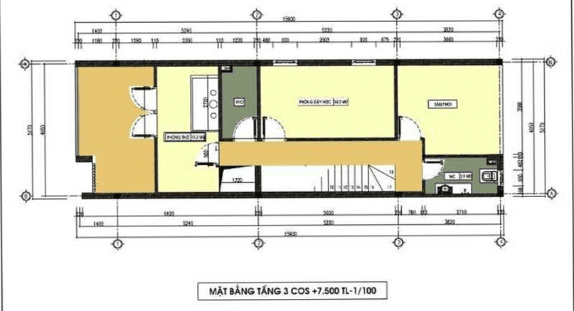 Mặt bằng công năng tầng 3 của mẫu nhà 1 trệt 2 lầu 5x15m sang trọng tại đà nẵng