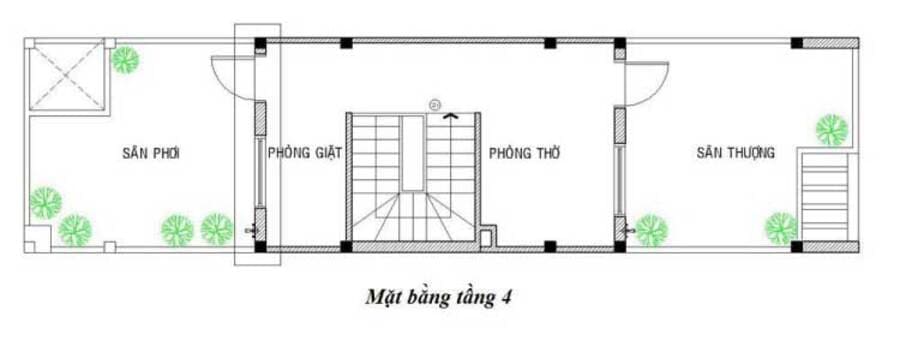 Mặt bằng không gian tầng 4 của mẫu nhà đẹp 4 tầng 