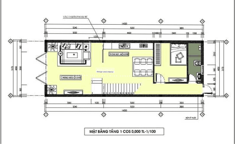 Tầng 1 của mẫu nhà 1 trệt 2 lầu 5x15m đẹp, tiện nghi