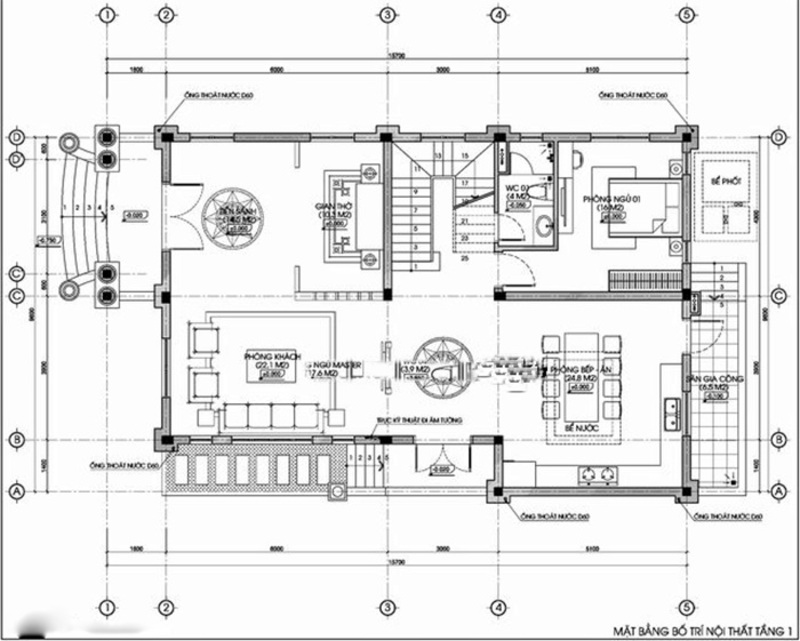 Công năng tầng 1 của biệt thự tân cổ điển 3 tầng 150m2