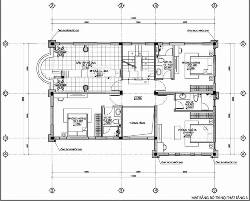 Ví dụ công năng tầng 3 của mẫu biệt thự tân cổ điển 3 tầng 150m2